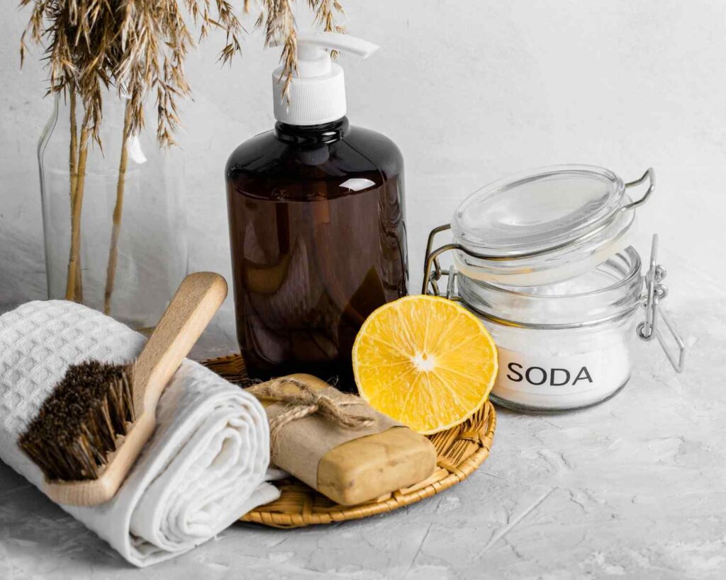 plant based bathroom cleaner spray in action