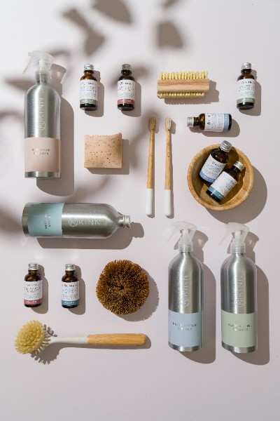 DIY natural cleaning ingredients on table