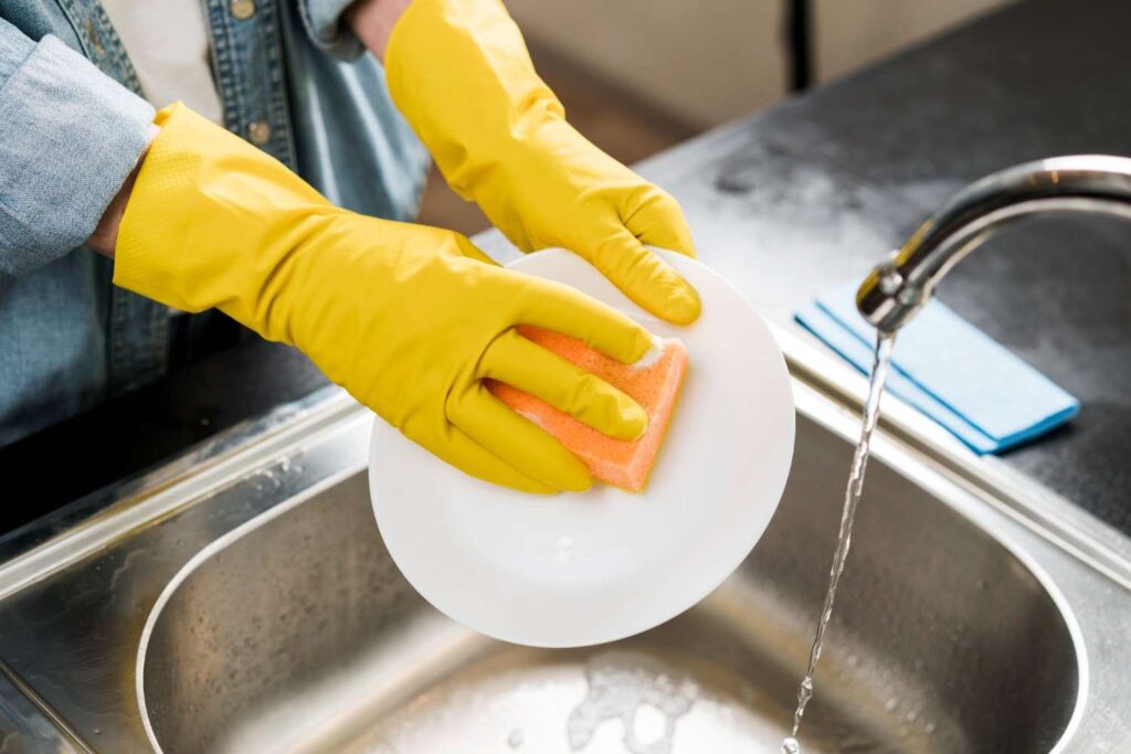 omemade vinegar bowl placed on the top rack of a dishwasher to remove odor.